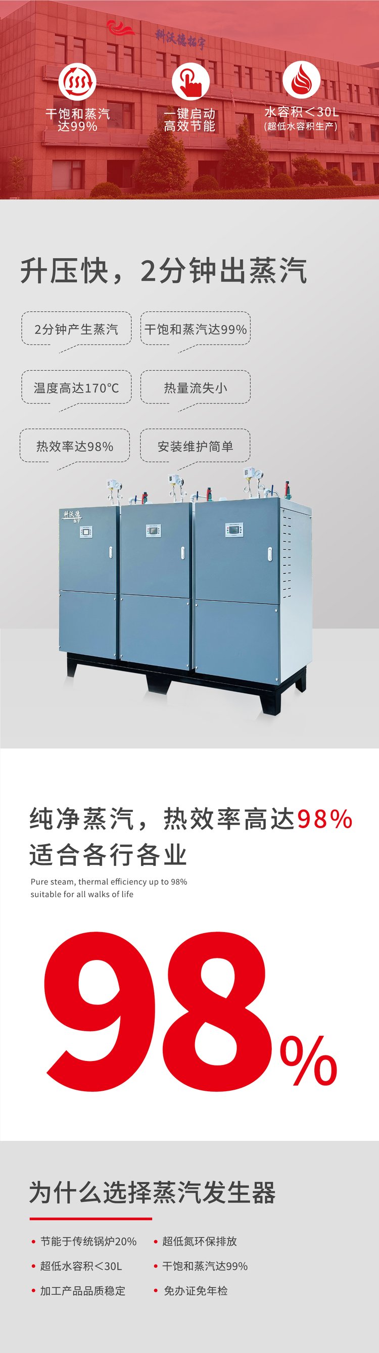 科沃德拓宇300kg电蒸汽发生器 高效节能环保 方便快捷