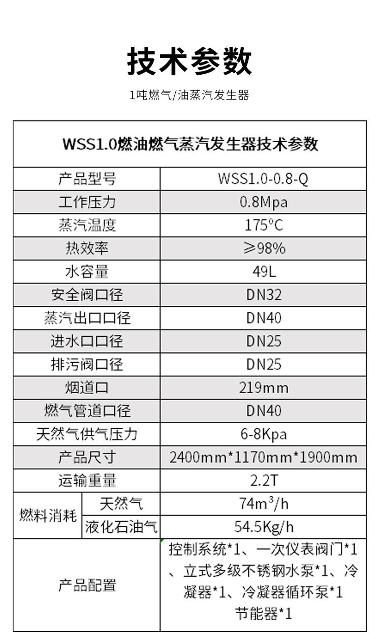 WSS系列49L-1吨燃气 油蒸汽发生器